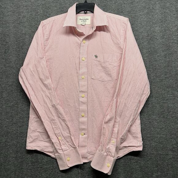 Abercrombie & Fitch Shirt Mens XL PINK Striped Button Up Muscle Adult Y2K - Picture 1 of 7
